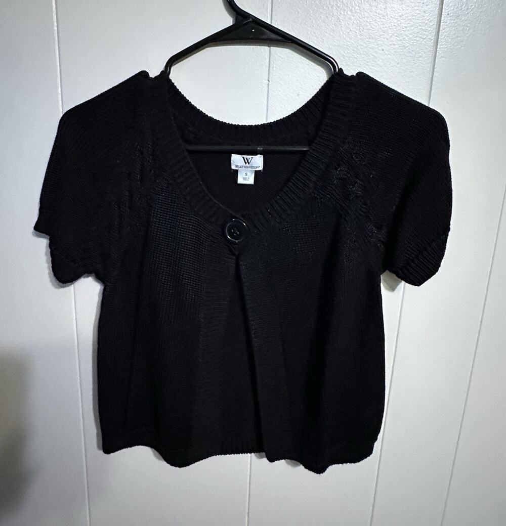 Worthington Women’s Black Knit Solid V-Neck Button Front Cardigan Sweater S